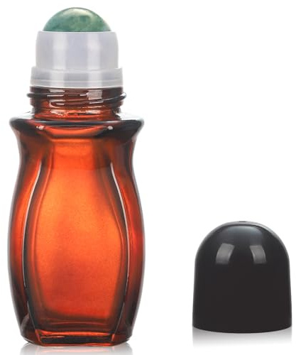 RAMFIYN 50ml Large Amber Glass Roll on Bottles for Essential Oils Perfume Refillable Quartz Roller Ball Applicator Empty Deodorant Containers with Crystal Rollerball