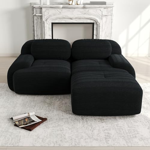 Arhatreya 2 Sitzer Modular Sofa Gästesofa Modern Couch, 2er Sitzsofa mit Armlehnen, Ohne Montage, Hochelastische Schaumstoffpolsterung, Ecksofa für Wohnzimmer Schlafzimmer Wohnung, Cordstoff, Schwarz