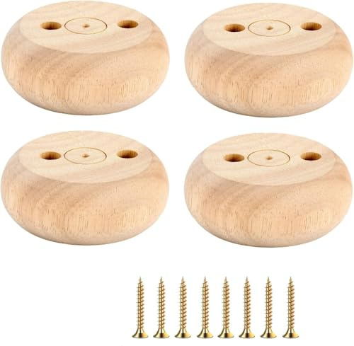 Mysummer 4PCS White Round Bun Feet Wood Sofa Legs Solid Wood Furniture Legs for Cabinet Sofa Ottoman TV Stand Loveseat Dresser (Unfinished)