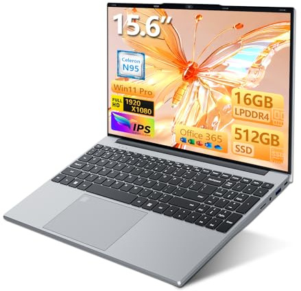 Txxren Laptop 15.6 inch with Office 365, Notebook 16GB RAM 512GB SSD Celeron N95, Notebook 1920 * 1080 FHD WiFi5, Win 11 Pro Laptop with Touch ID Backlit Keyboard Laptops Computer
