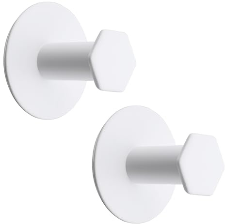 SAYAYO Crochet Adhésif Mural sans Percage Salle de Bain en SUS304 Acier Inoxydable, Patère Murale Crochets Muraux Accroche Serviette pour Chambre Cuisine, 2 Pcs Blanc