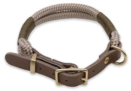 LAUBLUST Paracord handgemachtes Hundehalsband - Natürlich gegerbter Fettleder-Adapter | Handgefertigtes Halsband für kleine Hunde - Geschenk für Hund & Hundebesitzer (Braun, XS | 37 cm | Tau 6 mm)