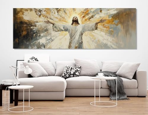 CAOXTART Großes Jesus-Christus-Gemälde, Leinwanddruck-Poster, Religiöses Schlafzimmer-Dekorationsbild, Christliche biblische Leinwand-Wandkunst (40x120cm/Rahmenlos)