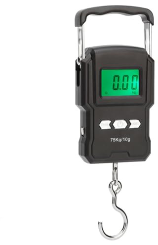 CLISPEED Báscula de Equipaje Digital de Mano Pantalla Lcd, Capacidad 75 Kg, Material Abs Ligero y Gancho de Acero, Portátil para Maletas de Viaje y Pesca, Pesa Precisa y Compacta