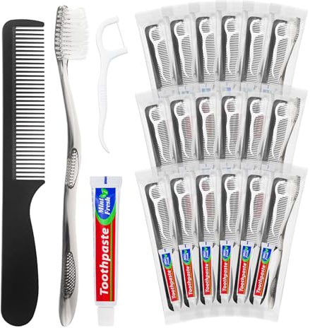 Engångs tandborste, resetandborste bulk med tandkräm, tandtråd, kammar, individuellt förpackade, lämpliga för hem, resor, hotell (30-pack)