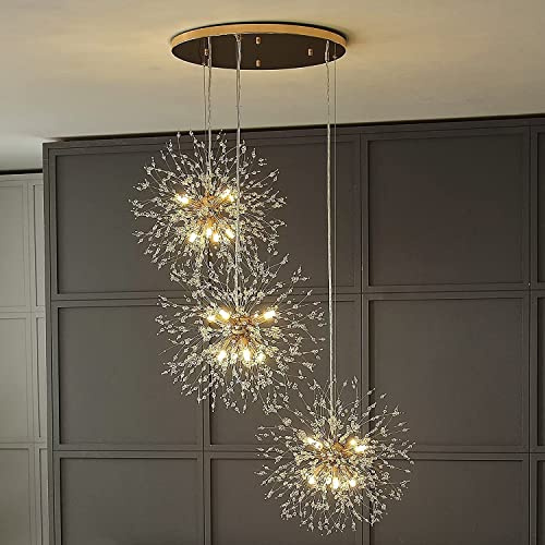 CVGBFDGYJN Plafoniera Moderna con fuochi d'artificio Dorati a 8 luci con tarassaco in Cristallo per Camera da Letto, Soggiorno, Sala da Pranzo, Cucina, corridoio, Isola (3 Pezzi)
