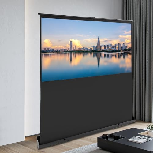 LENJKYYO Drapprojektorduk 80 tum (4:3), mobil projektorduk, automatisk reträtt rullgardinsduk, ingen montering, för hemmabio och företag, 204 cm diagonal, bärbar skärm (16:9)