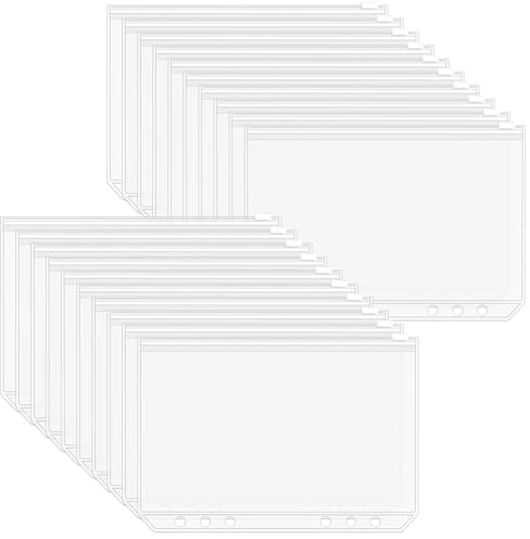 20 stycken A5-bindningsfickor, A5-hålsbindningsfickor, transparent dragkedja mapp vattentät, vattentäta plastbindningsfickor, 6 hål, för dokument anteckningsböcker kort kontor brevpapper