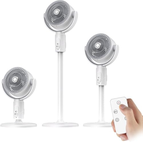 Ventilatore a Pavimento e da Tavolo 3-in-1 a Circolazione d'Aria, Regolabile in Altezza (38-82cm), 5 Velocità, Telecomando, Timer 8h e Ricarica Type-C, Base per Aromaterapia, per Casa e Ufficio