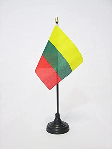 AZ FLAG - Lithuania Table Flag 4'' x 6'' - Lithuanian Mini Desk Flag 100% Polyester 15 x 10 cm - Office Mini Banner with 10'' Pole - Golden Spear