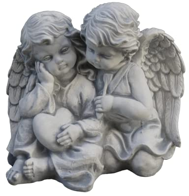 Bellissima coppia di angeli in pietra massiccia resistente al gelo, decorazione per tomba o per ambienti