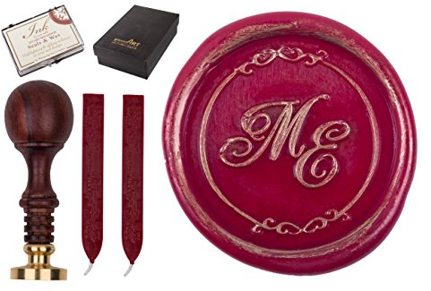 gravurART Siegelset Personalisierter Siegelstempel incl. 2 Stangen Siegelwachs und Goldkissen - Wachssiegel personalisiert 3 Buchstaben Zierrand