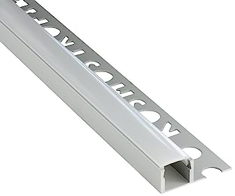 LED Aluprofil T77 silber 10mm Fliesenprofil + Abdeckung Abschlussleiste Bordüre Fliesen für LED-Streifen-Strip 2m milky
