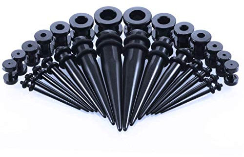 Huacan Ohr Dehnstäbe Tunnel Set - Acryl 28 Stück Scwarz Klar Unsiex Dehnstab Dehnset Dehnungsstäbe Taper Plug Ohr Piercing Stecker Expander Damen Herren 2mm-10mm