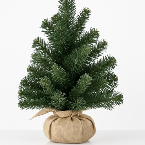 Haushalt International Mini Weihnachtsbaum mit Jutesack ca. 40 cm – Künstlicher Tannenbaum zur Dekoration, Tischdeko, für Büro, Wohnzimmer oder Fensterbank