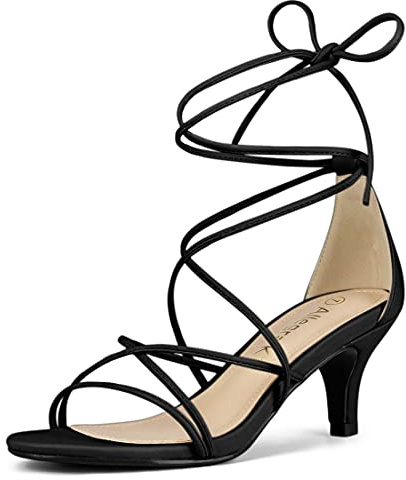 Allegra K Damen Riemchen-Sandalen mit Kitten-Absatz zum Schnüren Schwarz 37