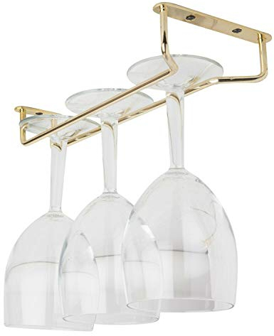 We Can Source It Ltd – Brass Wine Glass Hanger Rack – 10 inch Under-Shelf Stemware Holder Space-Saving Bar & Kitchen Storage – Organiser for Goblets in Home, Bar & Restaurant Use