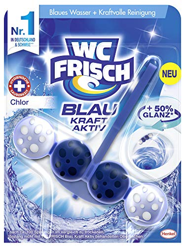 WC FRISCH Kraft Aktiv Blauspüler Chlor, WC-Reiniger und Farbspüler für hygienische Sauberkeit, mit 50 Prozent mehr Glanz ,1er Pack, 50 g