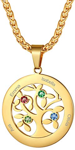 Suplight personalisiert Familienkette 925 Silber/Edelstahl Geburtssteinkette Namenskette Herz/Baum des Lebens Anhänger Halskette mit Gravur Partnerschaft Freundschaft Schmuck mit Geschenkbox