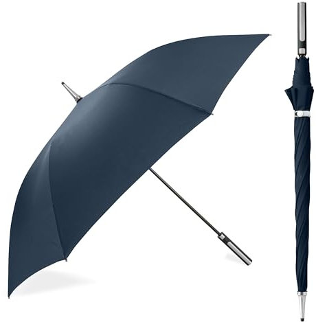 Lemon Pie Products Navy Blue Windproof Strong Umbrella - Stylish Automatic Golf Umbrella with Patent Handle for Business Men and Women, Durable Large Stick Umbrella for Smart London Workers