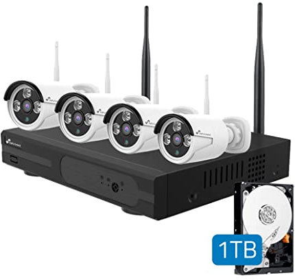 NIVIAN Kit Videosorveglianza WiFi SUPERHD 2K – Sicurezza Facile da Installare per Casa o Negozio, Visione Notturna, Rilevamento Umano Intelligente, Controllo da App – 4 Telecamere + NVR 4CH + 1TB