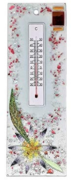 SOSPIRI VENEZIA Termometro Interni Esterni Temperatura Analogica da -30 a +50 °C Decoro Floreale Vetro Murano Decorato Foglia Oro Realizzato a Mano Made Italy cm 10X30 (Aster)