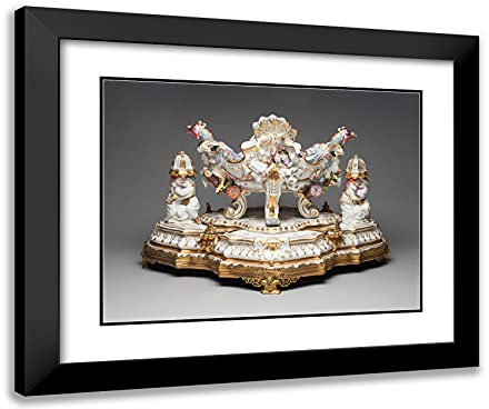ArtDirect Meissen Porcelain Manufactory 24x20 Black Modern Framed and Double Matted Art Print Titled Centerpiece and Stand with Pair of Sugar Casters and Oil or Vinegar Cruet