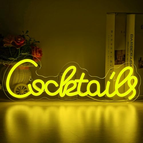 Wanxing Cocktails Neon Schild Cocktail Neon Sign Cocktails Neonlicht Schriftzug Bar Neon Light Leuchtreklame für Wanddeko Cocktail Led Schild Wandleuchte für Pub,Bierbar, Café Shop,Man Cave