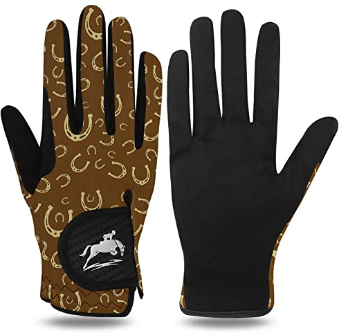 FINGER TEN Gants d'équitation extensibles pour femmes et jeunes filles, antidérapants, respirants, légers, parfaits pour le cyclisme (marron, L)