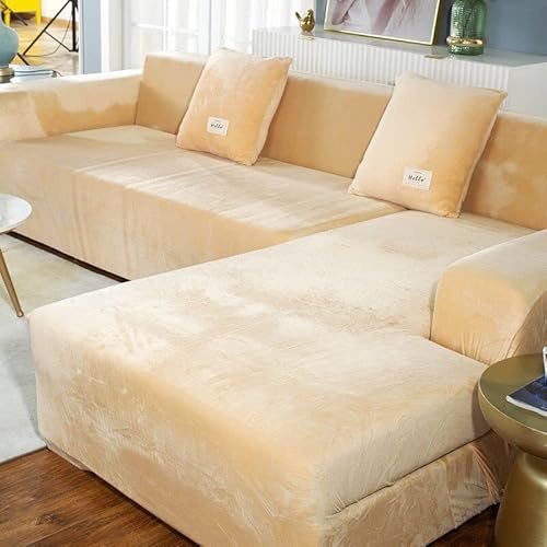 L-Förmige Sofabezug Samt Sofahusse L U Form Rechts Links Couchbezug Sofabezüge Für 1 2 3 4 Sitzer Elastische Couch Bezug Sofa Überzug Ecksofa Sofa Hussen Abdeckung ( Color : Beige , Size : 145-185cm )