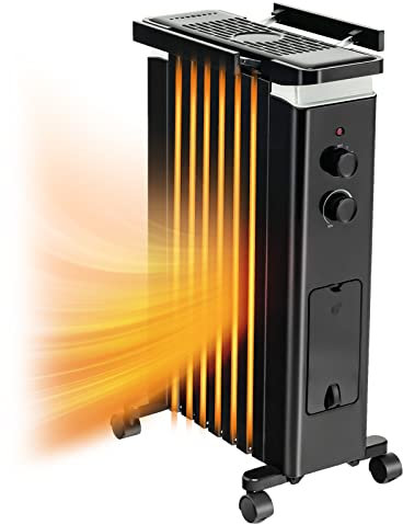 GOPLUS 1500 W Radiador Electrico Bajo Consumo con 3 Modos de Calor, Termostato Ajustable, Radiador de Aceite Silencioso con 7 Aletas y 4 Ruedas, Protección Antivuelco y Contra Sobrecalentamiento