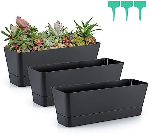 Skelang 3 vasi rettangolari da 30,5 cm, contenitori per piante grasse, erbe, verdure (nero)