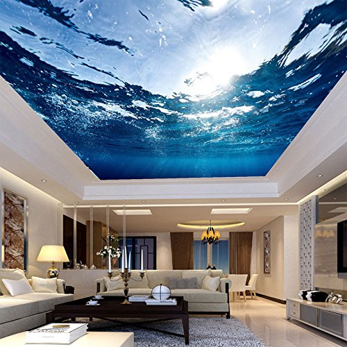 BOEERLCNL Papier peint de plafond autocollant en PVC 3D mural monde sous-marin océan bleu décoration maison hôtel plafond décoratif art mural