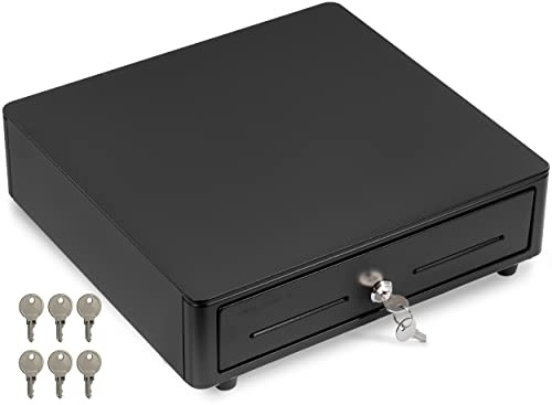 Volcora Cash Register Drawer for (POS) Point of Sale System with Round Corner 13, Removable Coin Tray, 4 Bill/5 Coin, 12-24V, RJ11/RJ12 Key-Lock, Media Slot,Cash Till for Businesses, Black