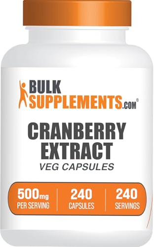 BulkSupplements.com Cranberry Extract Capsules - Cranberry Supplements for Men & Women, Herbal Supplement - Vegan & Gluten Free, 1 Capsule per Serving (500mg), 240 Count (Pack of 1)