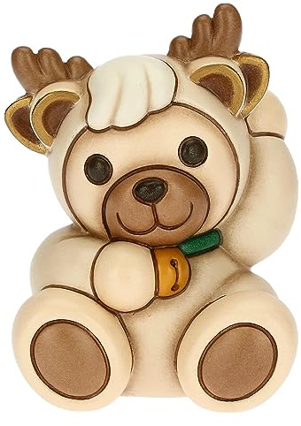 THUN, Teddy Vestito da Renna in Ceramica Decorata a Mano, Versione Piccola, Addobbo Natalizio, Idea Regalo, 7.3x6.4x9.7 cm h