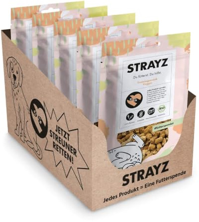 STRAYZ Bio Hundesnack – Vegan, getreidefrei, ohne Zucker | 5x80g | Fettarmer Trainingssnack, getreidefrei und ohne Zuckerzusatz.