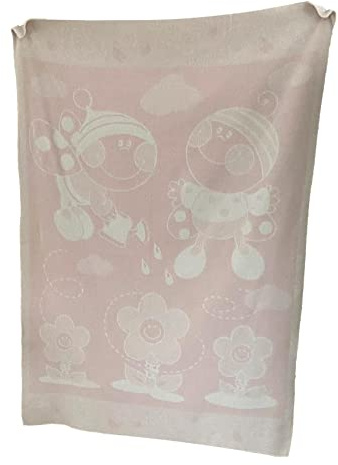 Supermjuk babyfilt, barnfilt, polyester-bomullsblandning, storlek 100 x 140 cm, färg rosa/vit