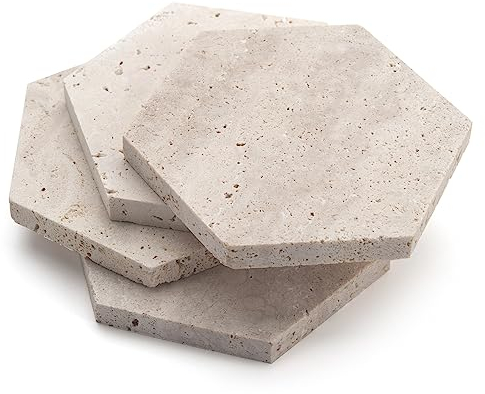 Tassen Untersetzer Set für Getränke Glasuntersetzer aus Marmor Stein für Kaffee Natur Geschenk 4er Set (Sechseck)