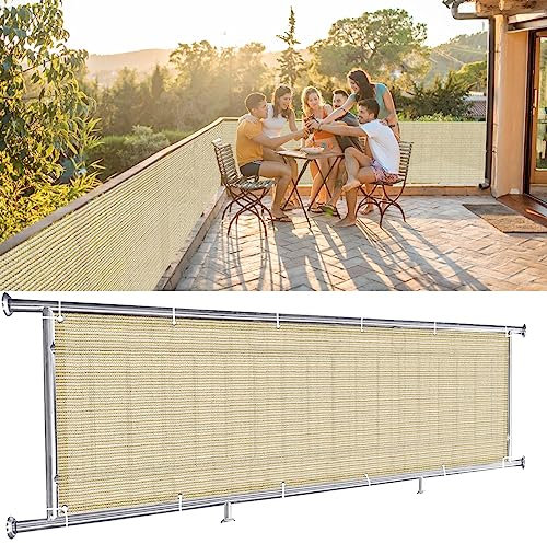 NINGBAI Cache Vue Balcon 105 x 350 cm Filet De Clôture, Brise Vue Balcon, Habillage De Balcon Protection solair, avec Œillets et Attaches de Câble pour Piscines Extérieures, Couleur Crème