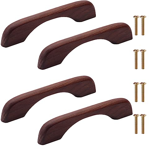 NAKUPENDA 4 stycken skåphandtag, trähandtag, garderob, bokträ, möbelhandtag, skåpdörrar bokträ för skåp, låda (126 mm total längd, valnöt färg)