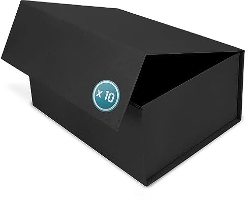 Verpackungswelt Geschenk-Box mit Deckel | 31 x 22 x 15 cm | Geschenk-Karton mit Magnet-Verschluss | Perfekt für Geburtstag, Hochzeit, Weihnachten | 10er Pack in Schwarz