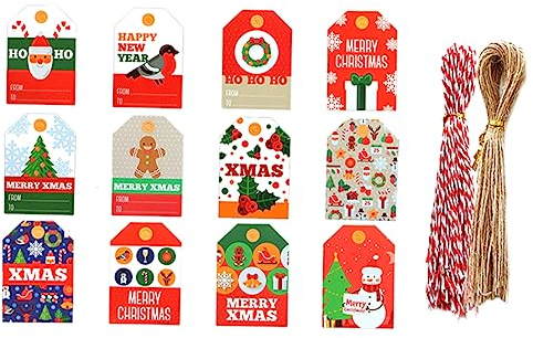 GOOHOCHY Weihnachtsgeschenkanhänger Aus Papier Kreative Geschenkkarten Mit 100 Seilen Langlebig Geschenkverpackungen Und Dekoration