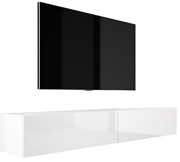3E 3xE living.com Hängendes TV- Schrank (B: 2 X 100 cm, H: 34 cm, T: 32 cm) in Weiß Matt & Weiß Hochglanz