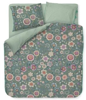Pip Studio Bettwäsche Viva Las Flores Grün Perkal Blüten Knospen Beeren Schmetterlinge Zweige Geblümt Floral, Größe:135 cm x 200 cm