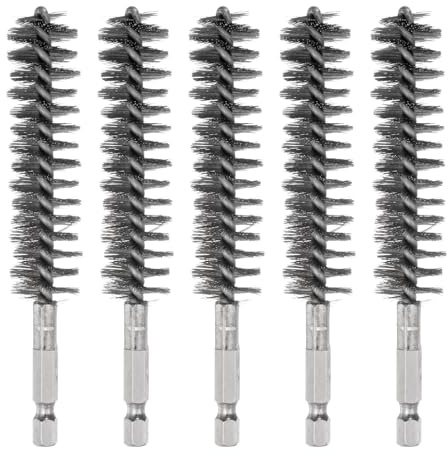 QUARKZMAN 5Pcs Brosse de Nettoyage en Acier Inoxydable de 19mm de Diamètre avec Poignée et Tige Hexagonale de 1/4 Pouce pour Tubes, Ports, Roulements