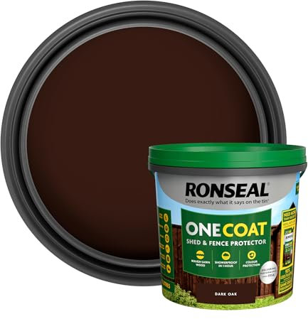 SAVING HUB One Coat Fence Life Paint - Garden Shed & Fence Paint - for Rough Wood - Trellis, Sheds & Wooden Structures - Showerproof in 1 Hour (Dark Oak, 5 Liter)