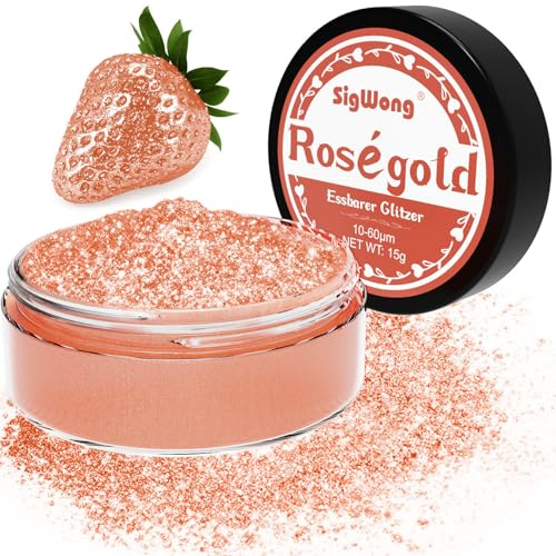Essbarer Glitzer für Getränke, 15g Goldpulver Essbar für Torten, Essbarer Glitzer für Torten Cocktail Glitzer, Lebensmittelfarb Pulver Farbe für Cocktail Dekoration, Getränke–Roségold