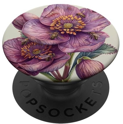 Graphique Fleur d'hellébore avec des abeilles autour PopSockets PopGrip Interchangeable
