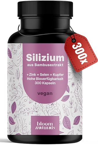 Complesso di silicio – 300 capsule con 500 mg di silicio con zinco, rame e selenio – silice di estratto di bambù – popolare tra le donne perdita di capelli – vitamine per capelli – Vegano e prodotto